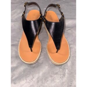 Vionic Wedge Black Leather Espadrille Sandals Womens 10